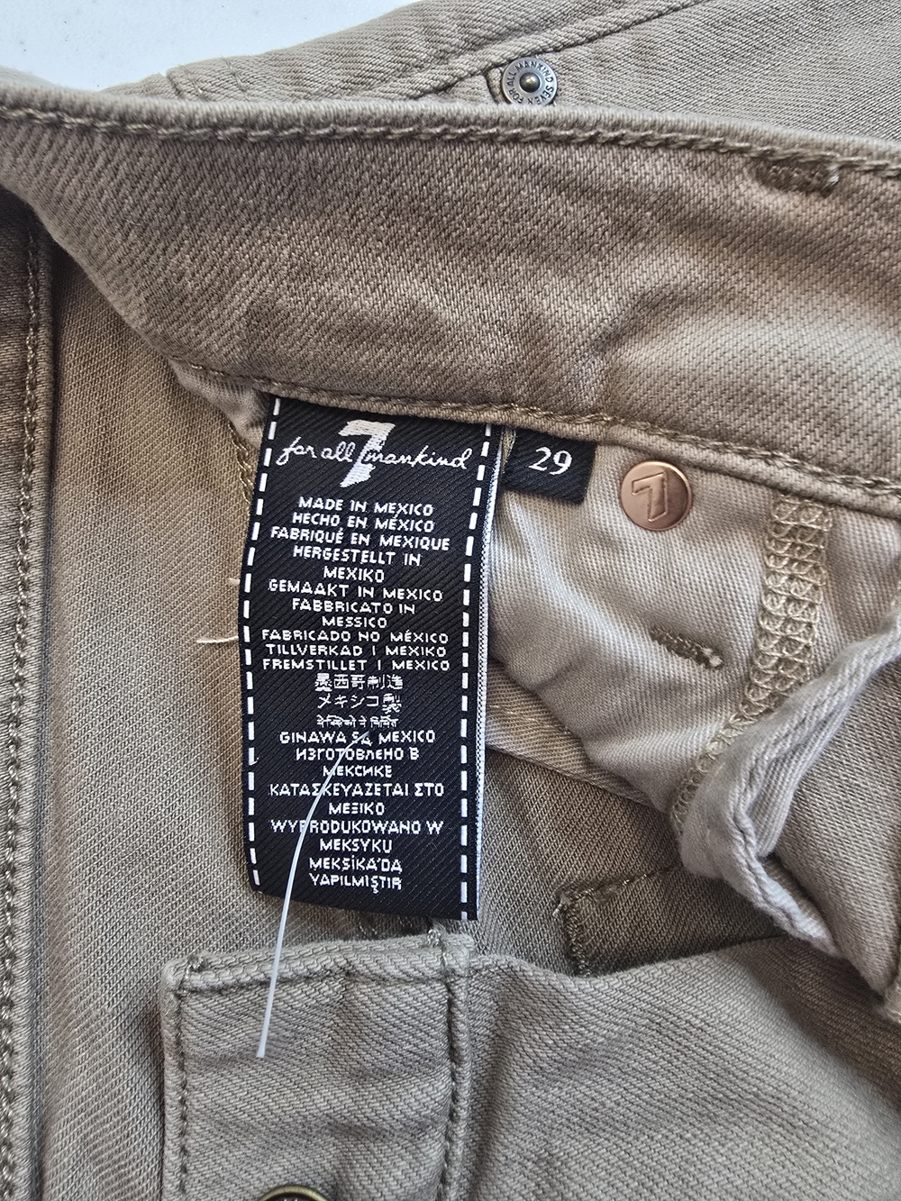 7 For All Mankind Men’s Khaki Cotton Pants - 29